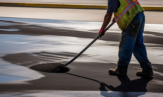 AAA Asphalt worker applying sealcoating to asphalt